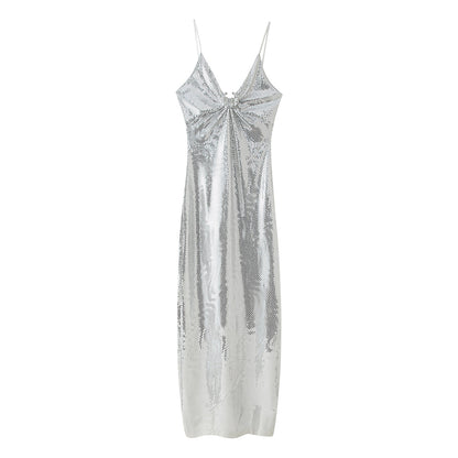 Women Clothing Sequined Long Hollow Cutout Decorative Suspender