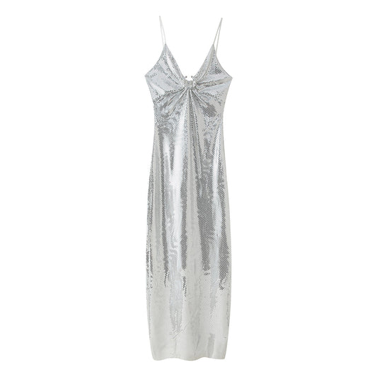 Women Clothing Sequined Long Hollow Cutout Decorative Suspender