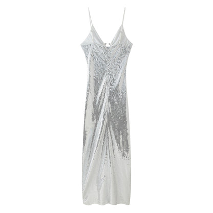 Women Clothing Sequined Long Hollow Cutout Decorative Suspender