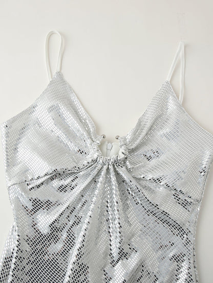Women Clothing Sequined Long Hollow Cutout Decorative Suspender