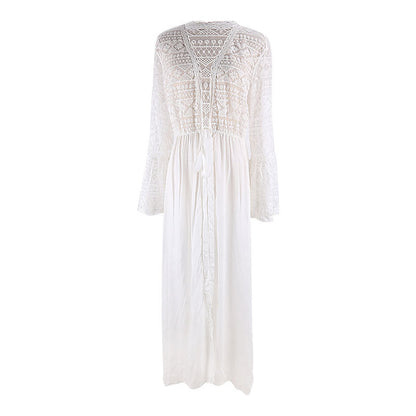 Rayon Stitching Lace Long Cardigan Beach Beach Cover Up Swimsuit Outwear Cardigan Sun Proof Vacation