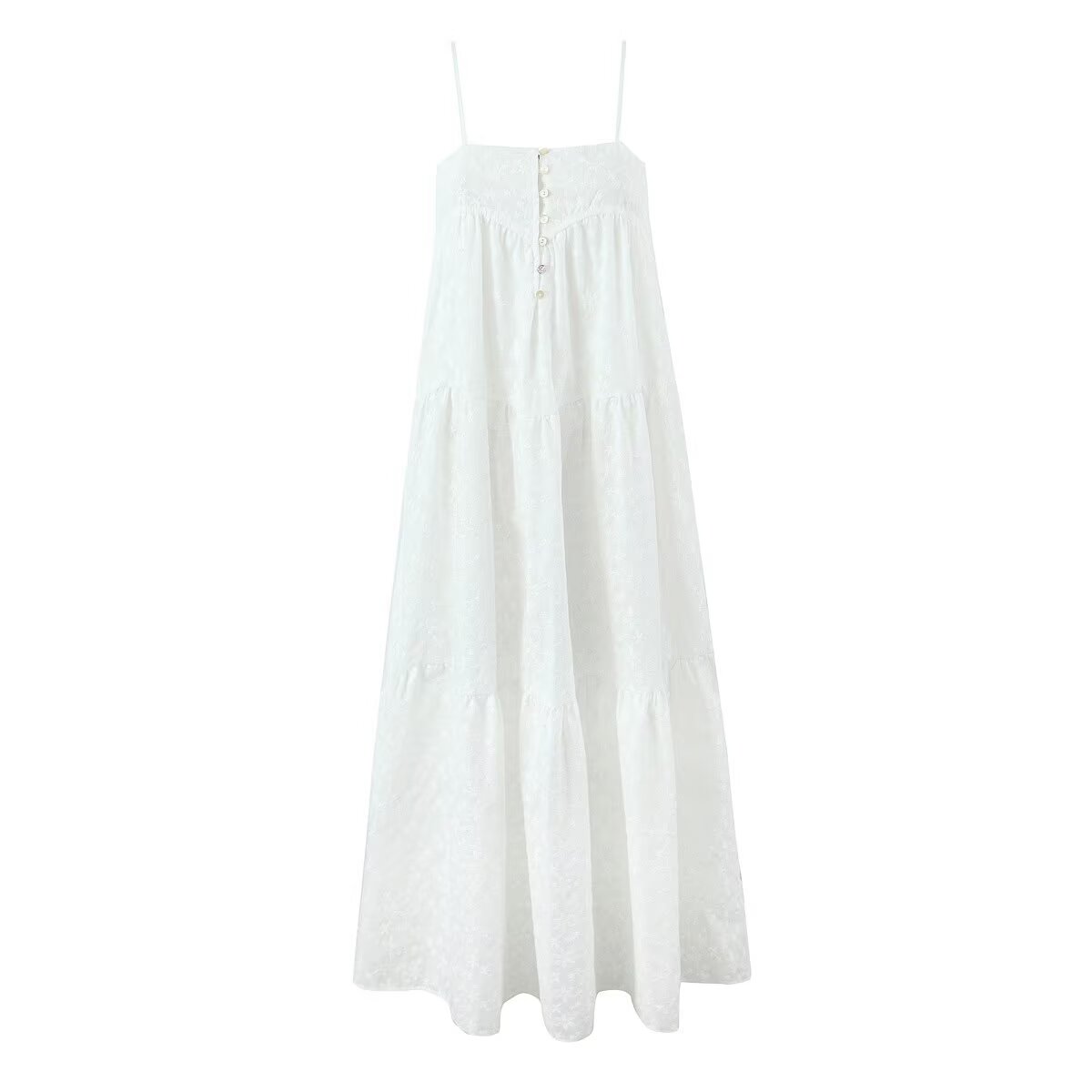 All Match Embroidered Strap Backless Maxi Dress