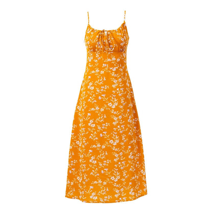 Summer Women Sexy Sexy Vacation Maxi Dress Casual Small Floral Tight Waist Sling Dress