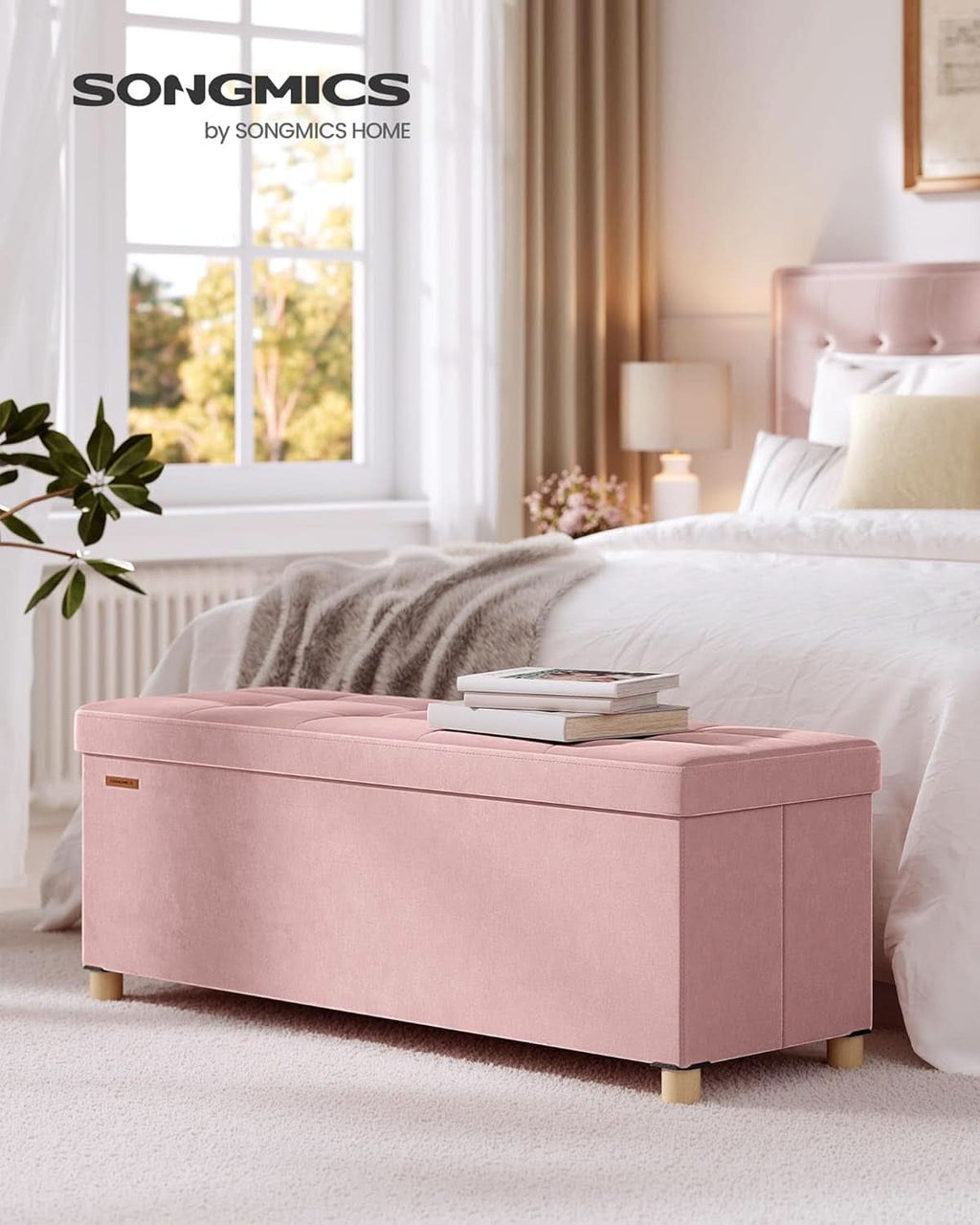 Jelly Pink Velvet Extra Large Storage Ottoman Chest