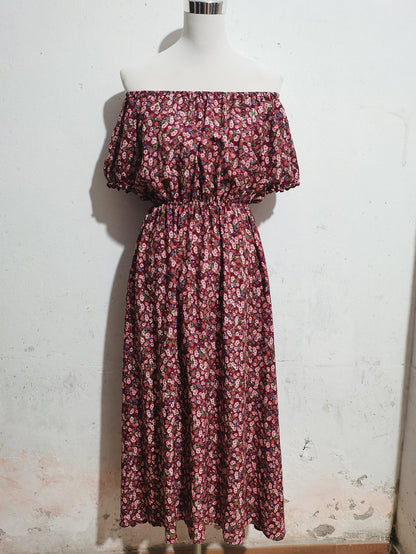 Women Summer Vacation Off Shoulder Print Short Sleeved Dress