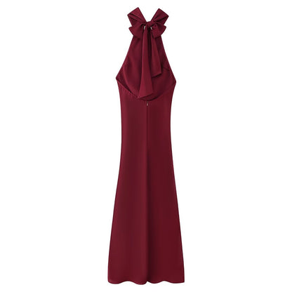 Two Color Hanging Collar Sleeveless Maxi Dress Spring