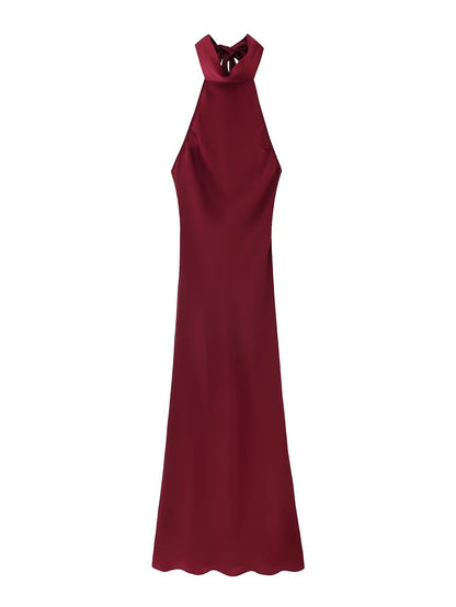 Two Color Hanging Collar Sleeveless Maxi Dress Spring