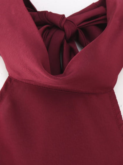 Two Color Hanging Collar Sleeveless Maxi Dress Spring