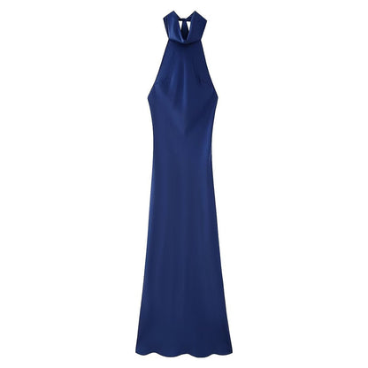 Two Color Hanging Collar Sleeveless Maxi Dress Spring