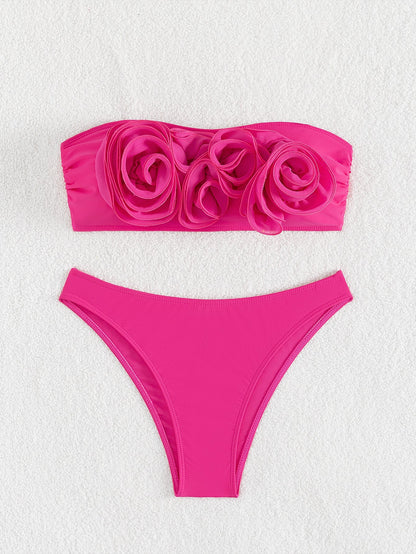 Split Swimsuit Women Rose Flat Bikini Sexy High Waist Bikini Swimsuit