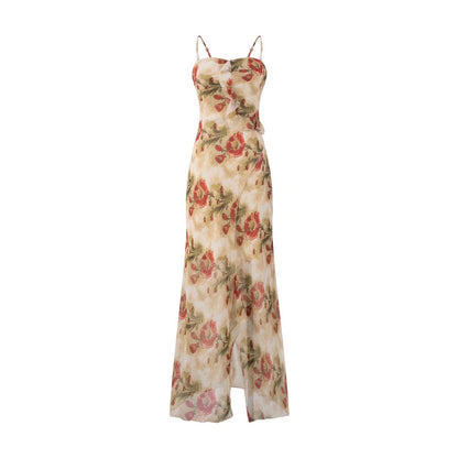Summer Tea Break Chic Beautiful Small Floral Strap Dress Seaside Vacation Dress