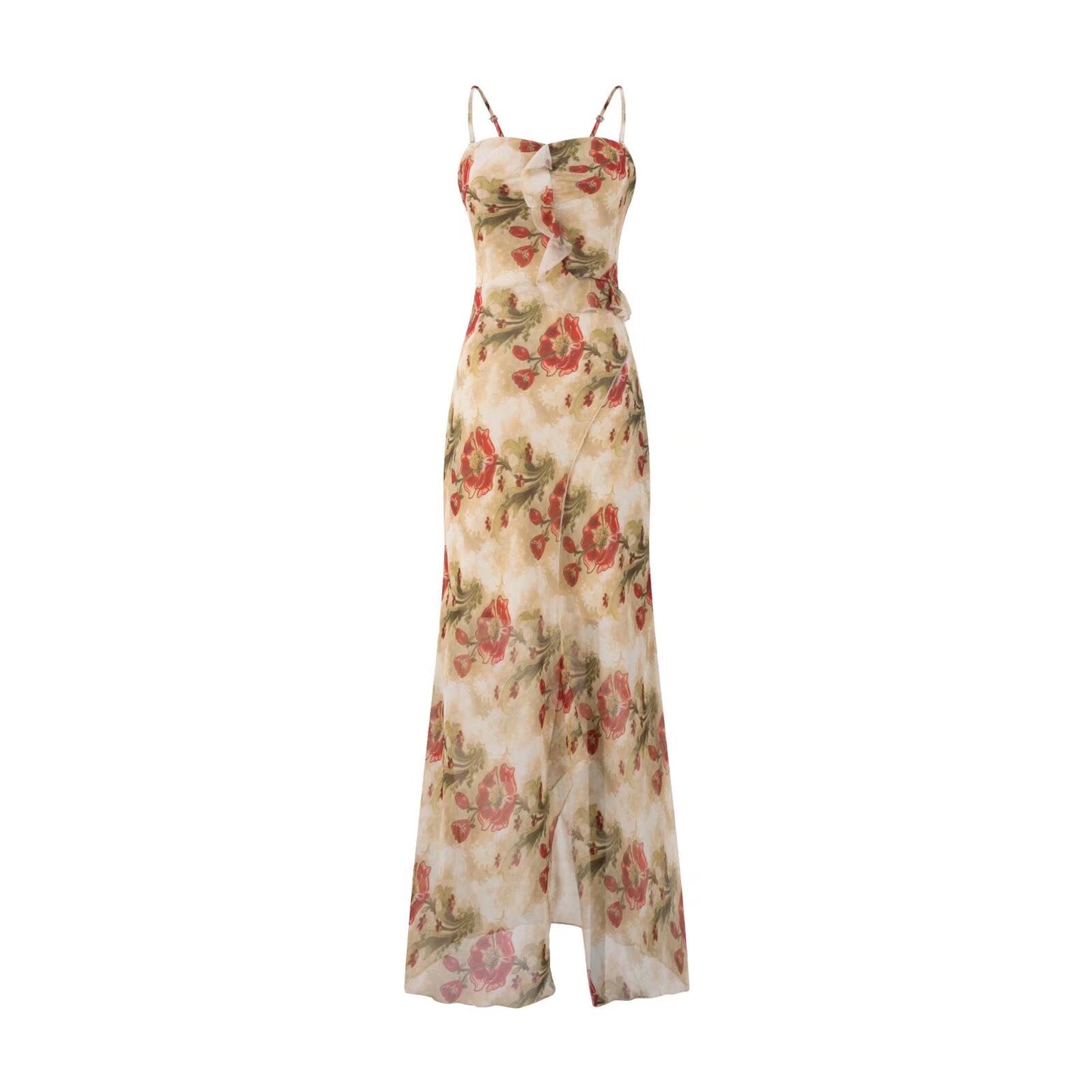 Summer Tea Break Chic Beautiful Small Floral Strap Dress Seaside Vacation Dress