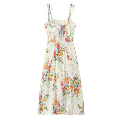 Summer Women Floral Small Floral Print Slim Fit Large Strap Dress