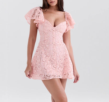 Summer Sweet Girl Vigorous Girly Fresh Dress Elegant V neck Short Dress Sexy Women