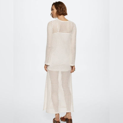 Spring Summer Vacation Beach Blouse Sexy Knitted Hollow Out Cutout out Maxi Dress Beach Cover Up Dress