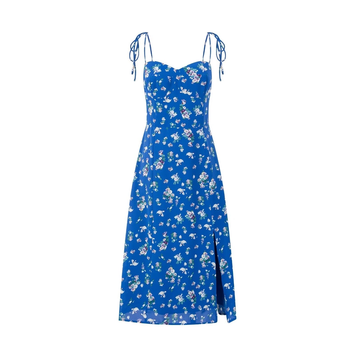 Sweet Floral Chic Mid Length Dress Slim Fit Seaside Vacation Sling Dress