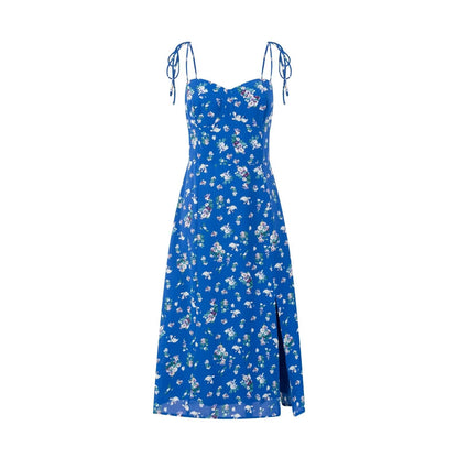 Sweet Floral Chic Mid Length Dress Slim Fit Seaside Vacation Sling Dress