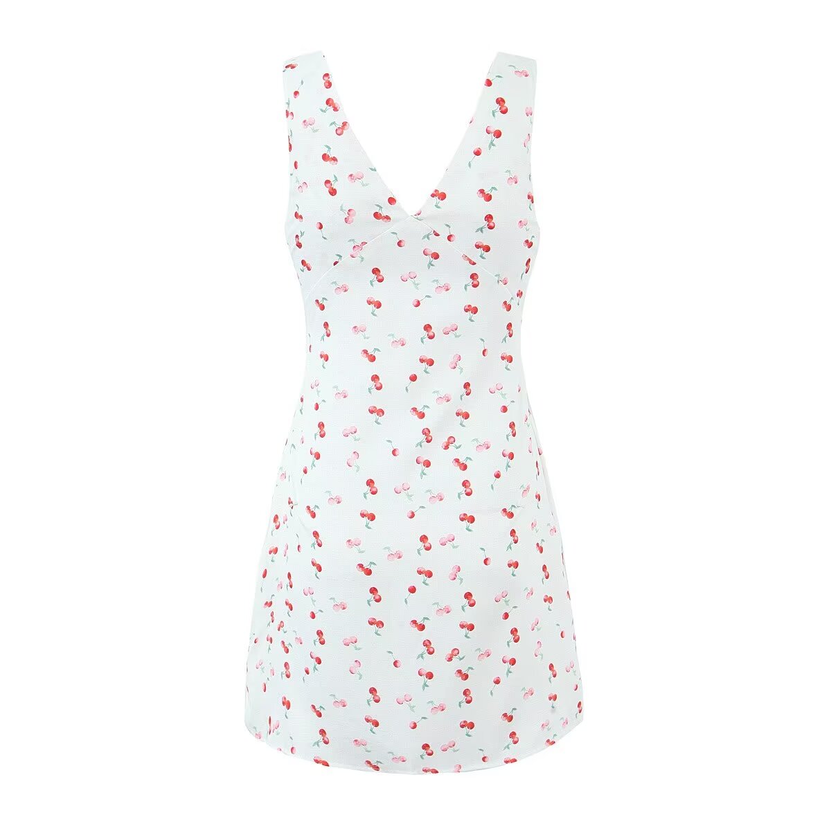 Women Clothing Summer Sexy Low Cut V neck Sleeveless Printed Dress