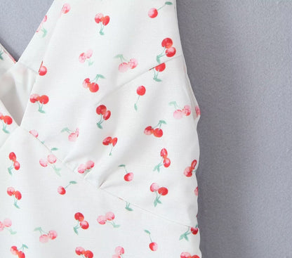 Women Clothing Summer Sexy Low Cut V neck Sleeveless Printed Dress