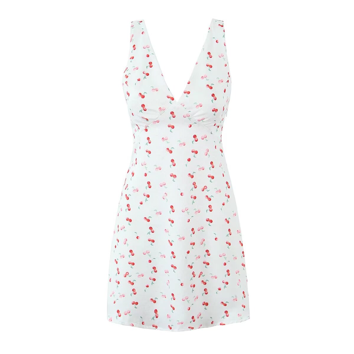 Women Clothing Summer Sexy Low Cut V neck Sleeveless Printed Dress
