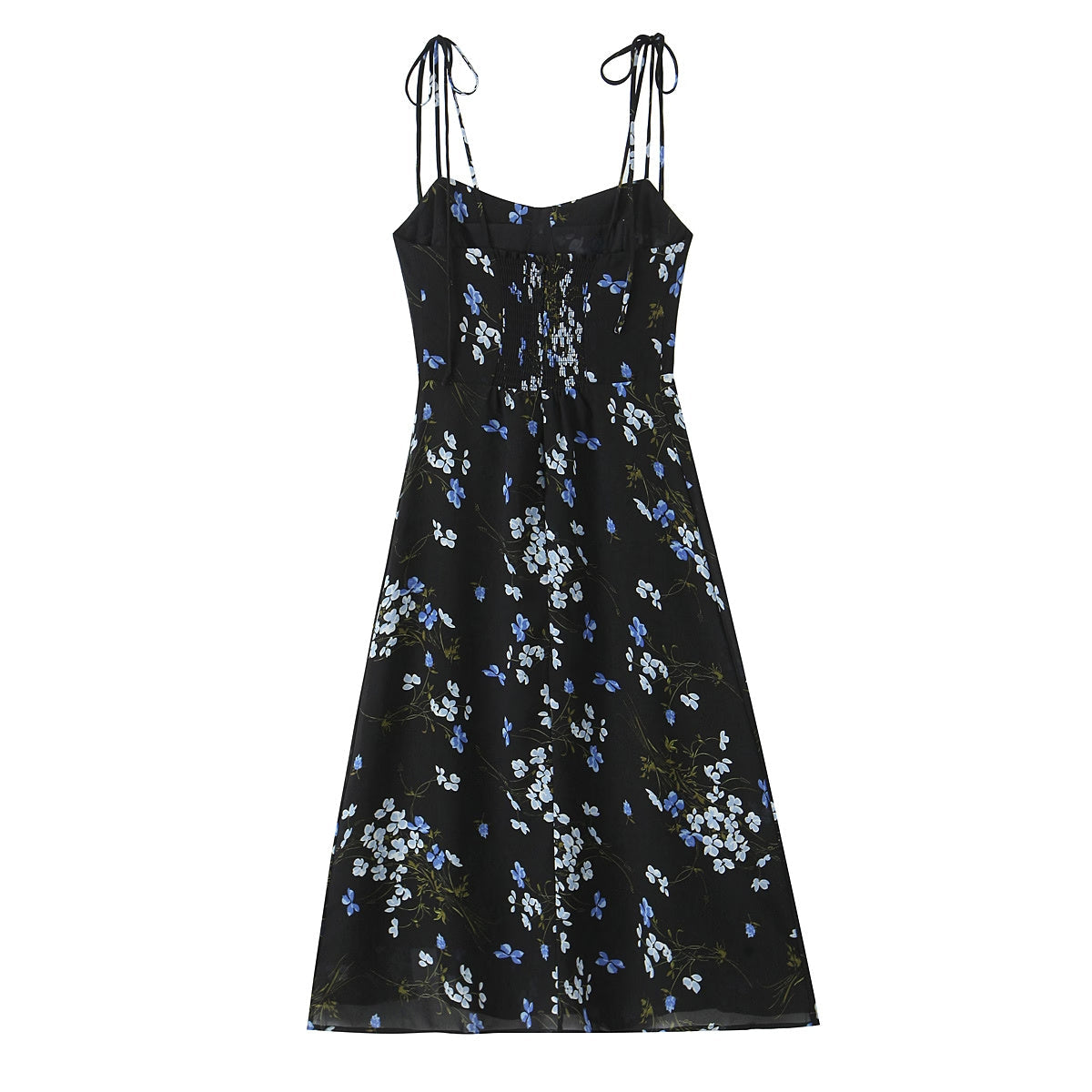 Spring French Vintage Floral Printed High Waist Sexy Side Split Hem Sling Dress