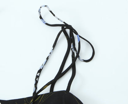 Spring French Vintage Floral Printed High Waist Sexy Side Split Hem Sling Dress