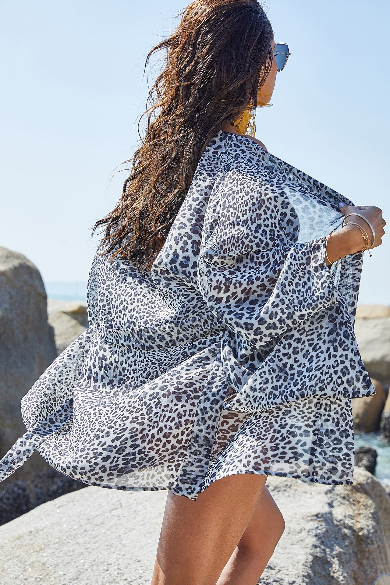 Summer Sexy Chiffon Printed Leopard Print Beach Sun Protection Shirt Vacation Cardigan Skirt Bikini Cover