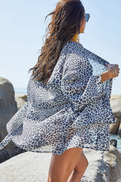Summer Sexy Chiffon Printed Leopard Print Beach Sun Protection Shirt Vacation Cardigan Skirt Bikini Cover