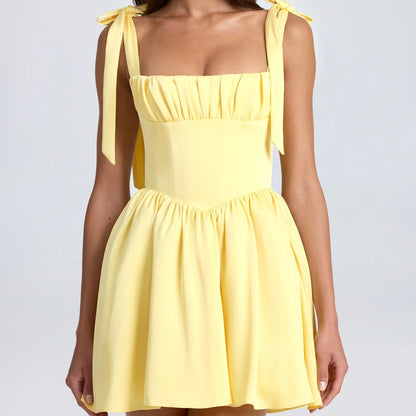 Summer Sexy Tight Fit Slim Fit Figure Flattering Bow Tied Spaghetti Strap Dress