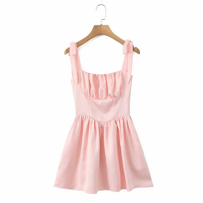 Summer Sexy Tight Fit Slim Fit Figure Flattering Bow Tied Spaghetti Strap Dress