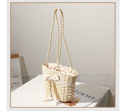 Straw Bag Lace Bow Woven Bag Fairy Seaside Vacation Beach Bag Women Bag