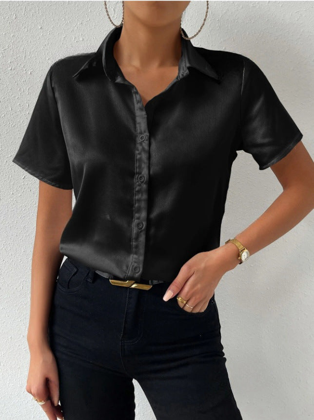 Satin Button Shirt Satin Casual Loose Top Women Clothing