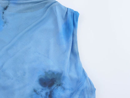 Women French Simplicity Slim Print Pleated Dress
