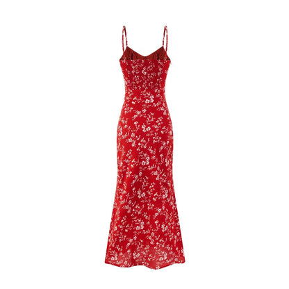 Summer Vintage Waist Controlled Slimming Sling Sheath Fishtail Dress Dress Women