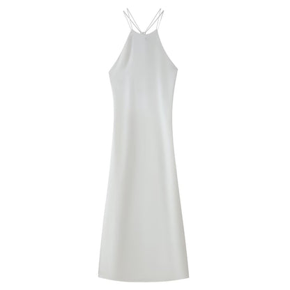 Women Clothing Products Back Decorative Satin Sling Dress