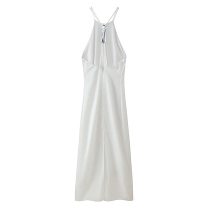 Women Clothing Products Back Decorative Satin Sling Dress