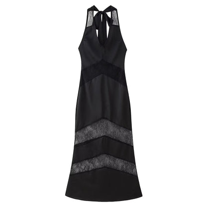 Women Dress Sexy Voile Stitched Backless Maxi Dress