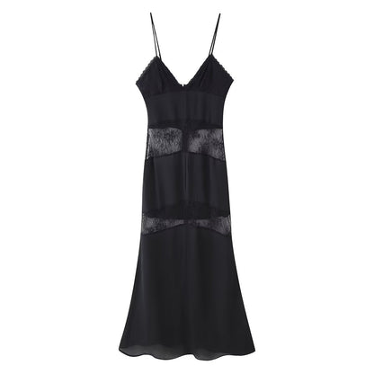 Spring Summer Sexy Halter Backless Lace V neck Patchwork Suspender