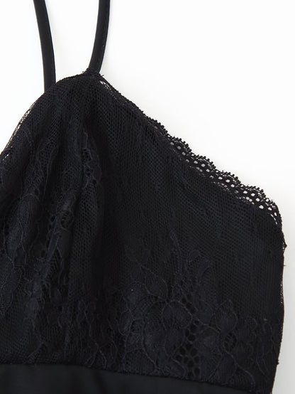 Spring Summer Sexy Halter Backless Lace V neck Patchwork Suspender