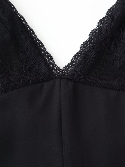 Spring Summer Sexy Halter Backless Lace V neck Patchwork Suspender