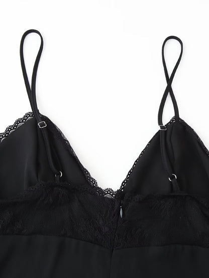 Spring Summer Sexy Halter Backless Lace V neck Patchwork Suspender
