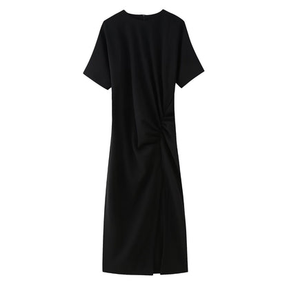 Spring Women Elegant Pleated Midi Dress
