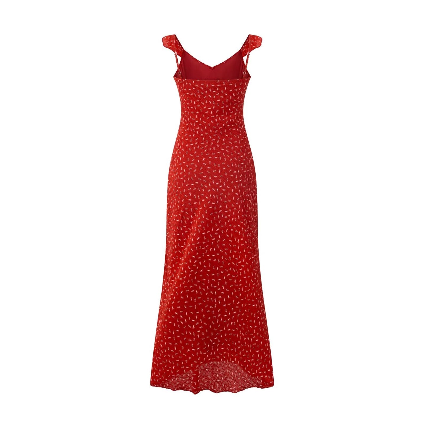 Spring Vacation Elegant Bright Red Floral Printed V neck Maxi Dress