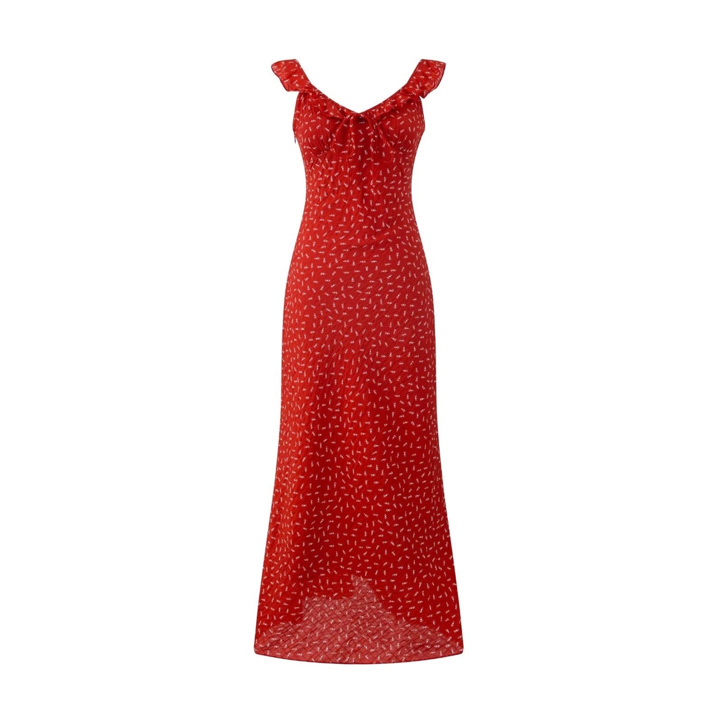 Spring Vacation Elegant Bright Red Floral Printed V neck Maxi Dress
