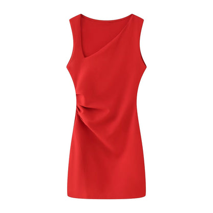 Women Clothing Spring Summer Casual Pleated Decoration Short Dress