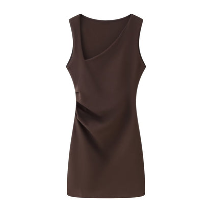 Women Clothing Spring Summer Casual Pleated Decoration Short Dress