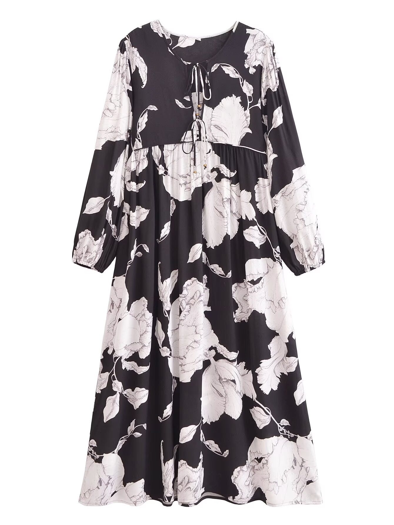 Rayon Printed Tassel Bohemian Loose Long Sleeve Dress Summer Casual