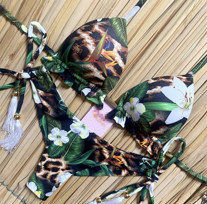 Bikini Swimsuit Printed Tassel Bikini Swimwear