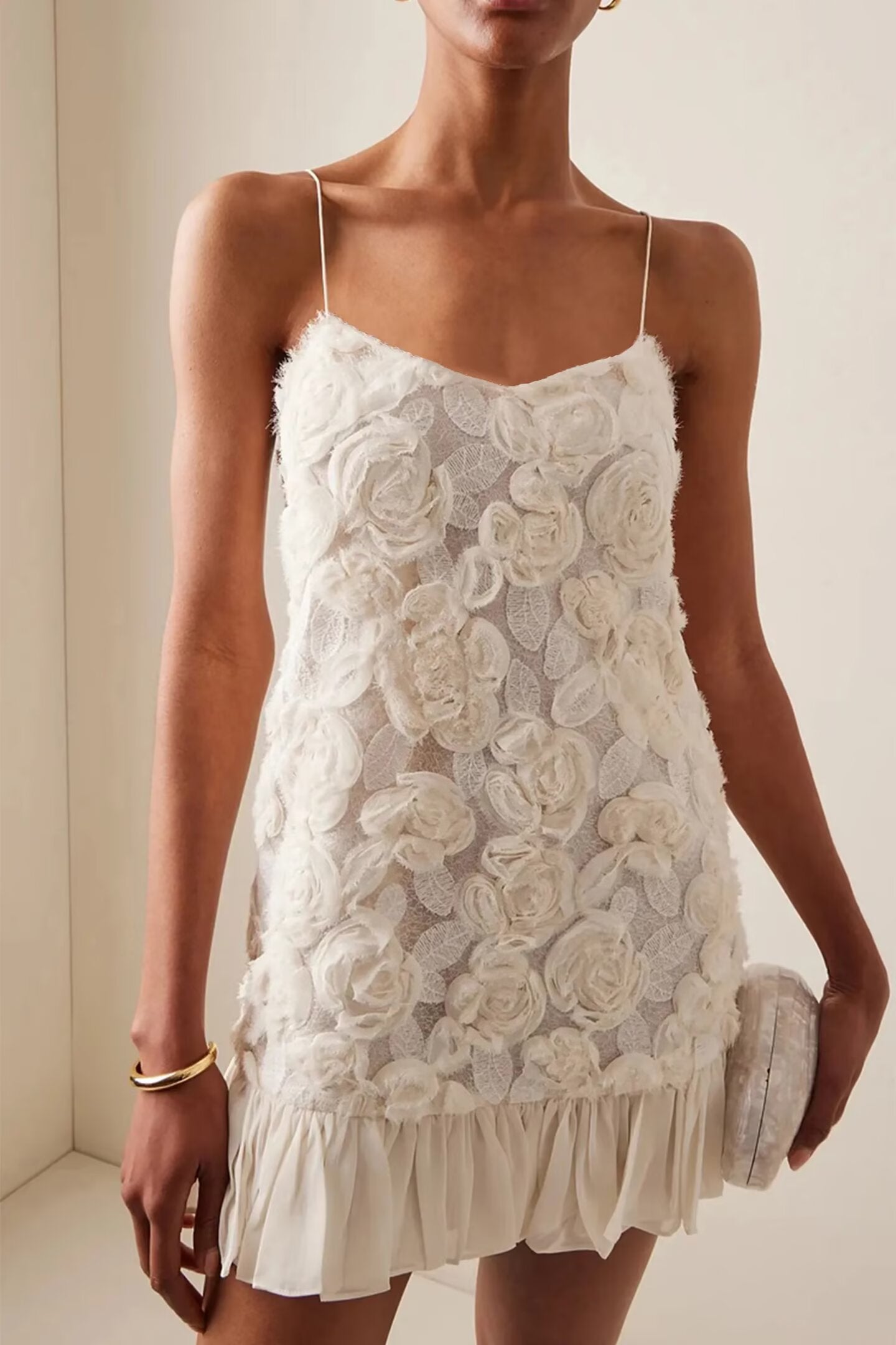 Women Clothing Spring Vacation Three Dimensional Floral Chiffon Patchwork Sling Dress