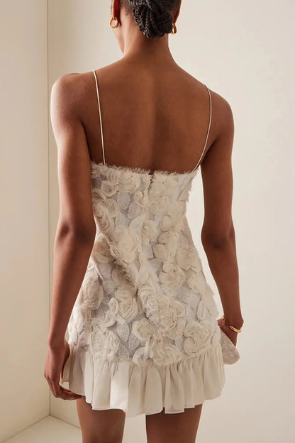 Women Clothing Spring Vacation Three Dimensional Floral Chiffon Patchwork Sling Dress